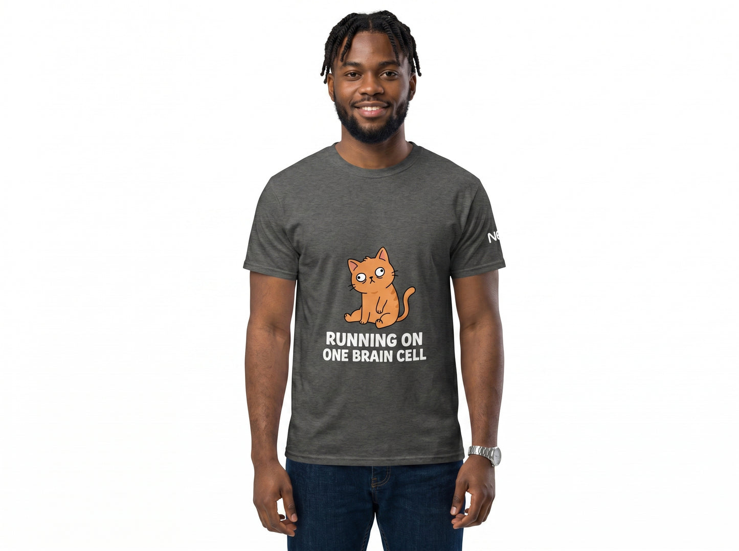 Running On One Brain Cell Shirt | Funny Orange Cat Meme Tee | Chaotic Cat Humor T-Shirt | Silly Graphic Tee
