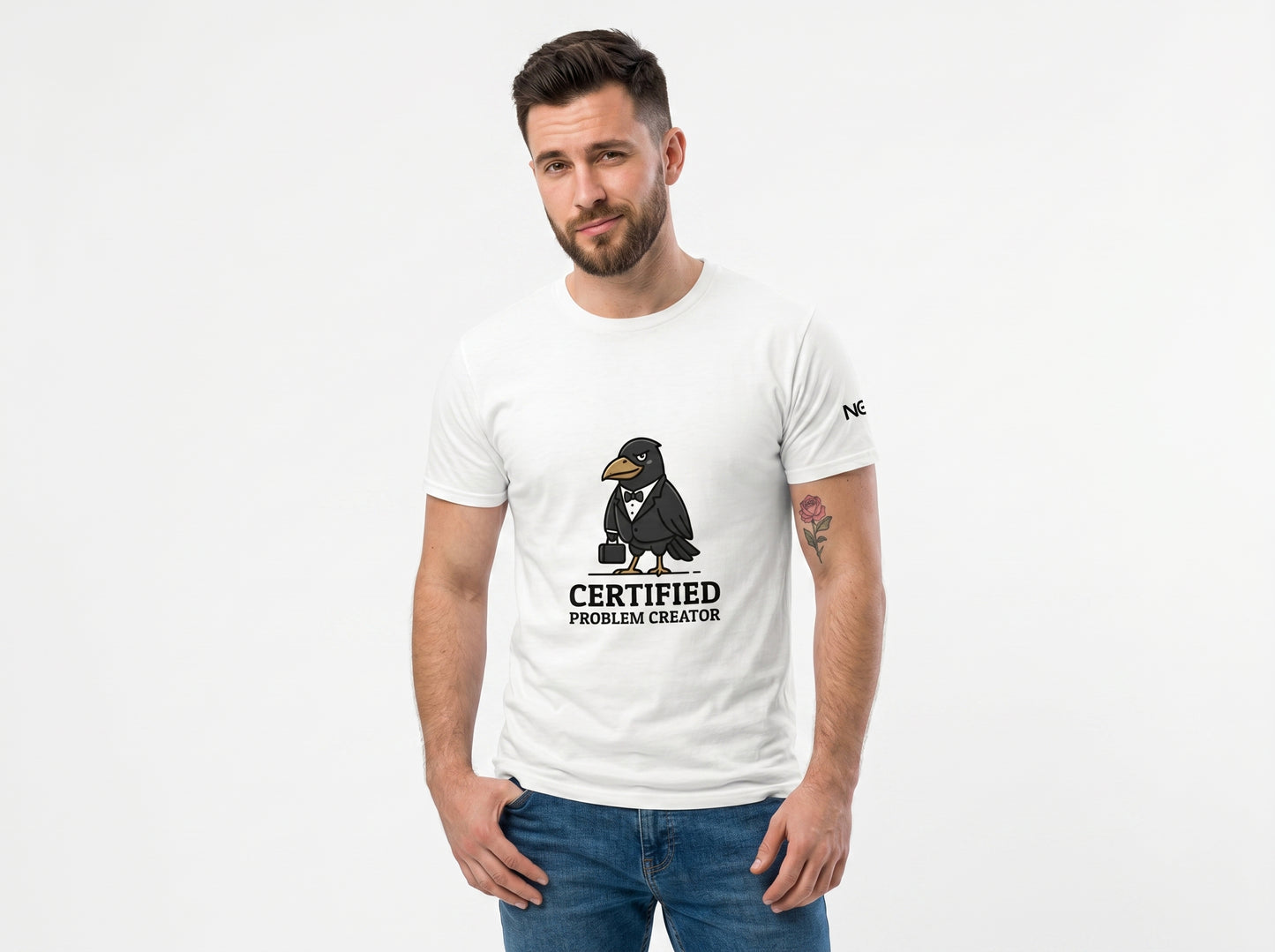 Certified Problem Creator Shirt | Funny Crow Meme Tee | Chaotic Energy Graphic T-Shirt | Dark Humor Gift