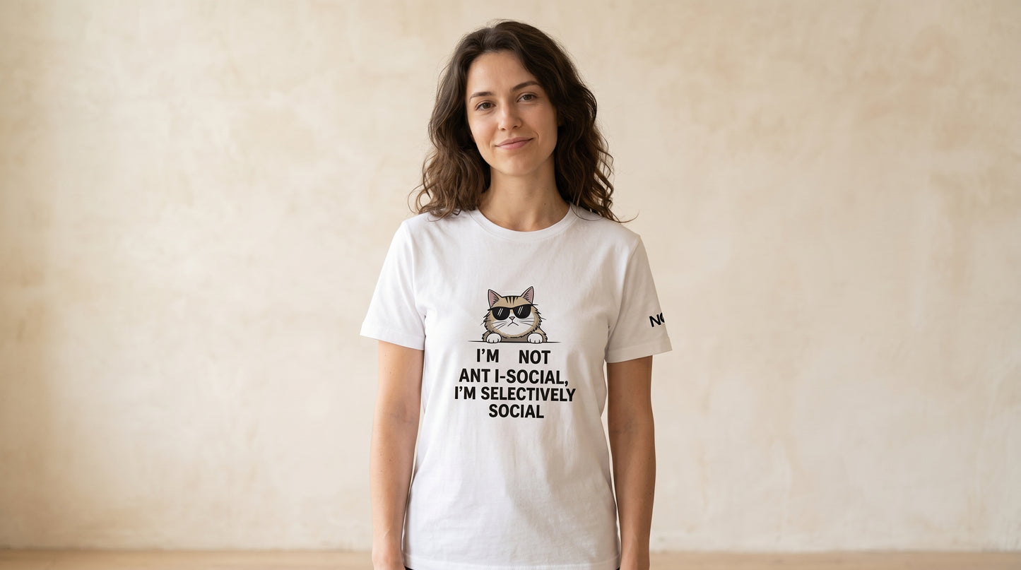 I’m Not Anti-Social I’m Selectively Social Cat T-Shirt | Funny Introvert Graphic Tee | Unisex shirt