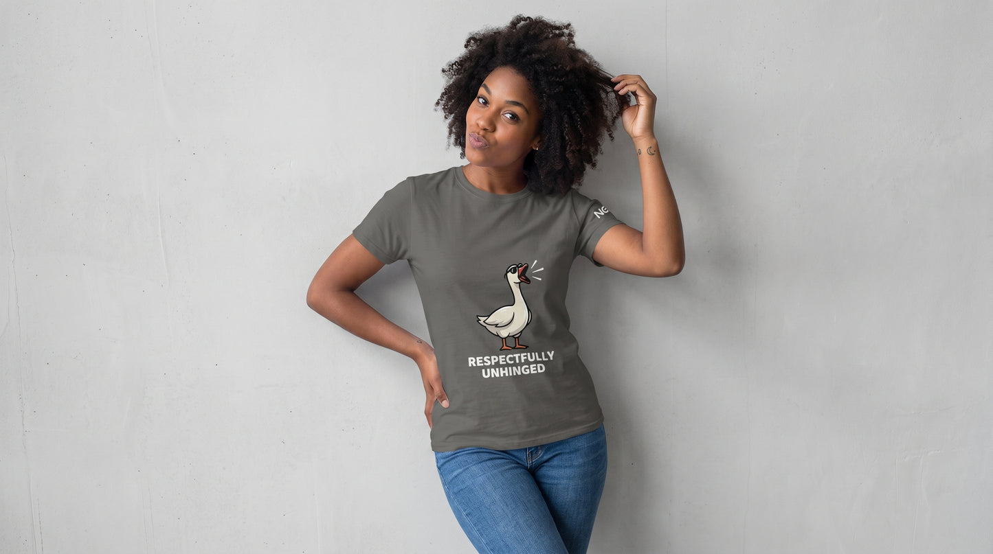 Respectfully Unhinged Goose Shirt | Funny Goose T-Shirt | Chaotic Energy Meme Tee | Gen Z Humor Shirt | Silly Graphic Tee