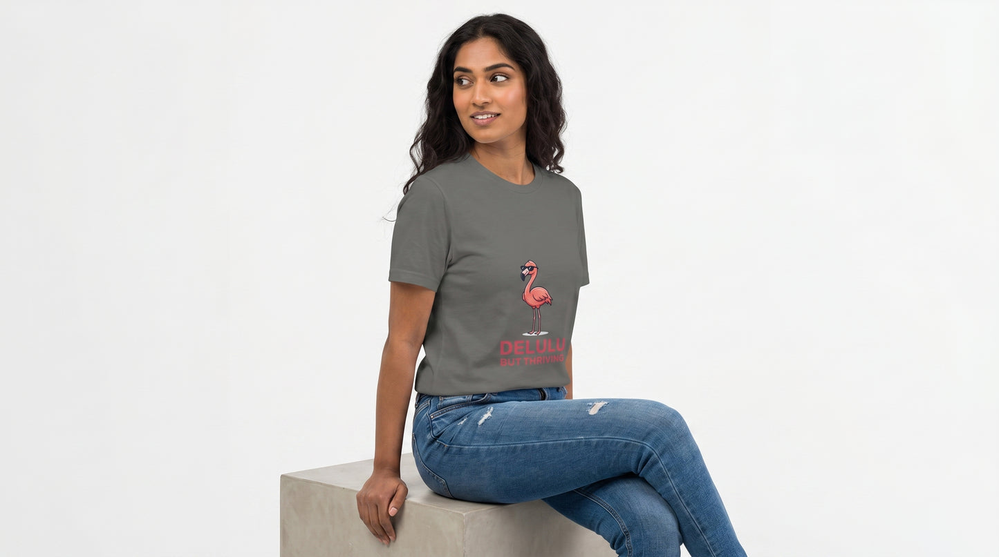 Delulu But Thriving Shirt | Funny Flamingo T-Shirt | Gen Z Meme Tee | Delulu Humor Shirt | Cute Graphic Tee