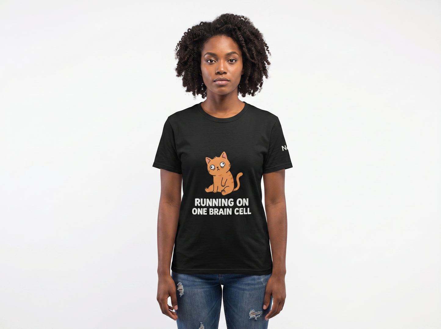 Running On One Brain Cell Shirt | Funny Orange Cat Meme Tee | Chaotic Cat Humor T-Shirt | Silly Graphic Tee