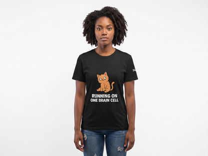 Running On One Brain Cell Shirt | Funny Orange Cat Meme Tee | Chaotic Cat Humor T-Shirt | Silly Graphic Tee