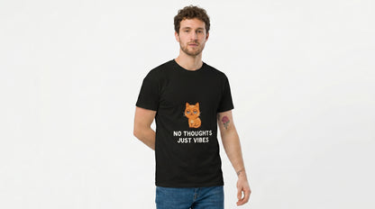 No Thoughts Just Vibes Cat Shirt | Funny Orange Cat T-Shirt | Silly Meme Tee | Gen Z Humor Shirt | Cute Cat Graphic Tee