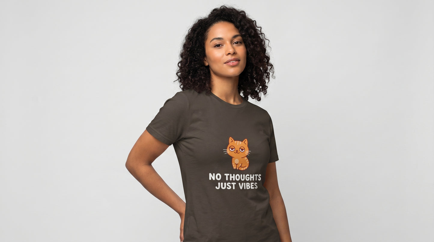 No Thoughts Just Vibes Cat Shirt | Funny Orange Cat T-Shirt | Silly Meme Tee | Gen Z Humor Shirt | Cute Cat Graphic Tee